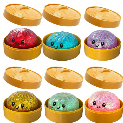 Dumpling Squishy con Glitter en Caja | Juguete Sensorial Antiestrés | Pack de 1 a 12 Piezas