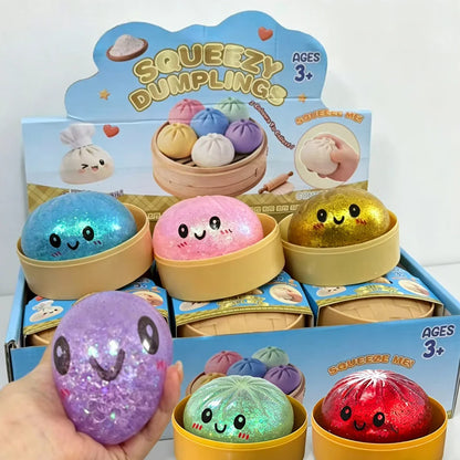 Dumpling Squishy con Glitter en Caja | Juguete Sensorial Antiestrés | Pack de 1 a 12 Piezas