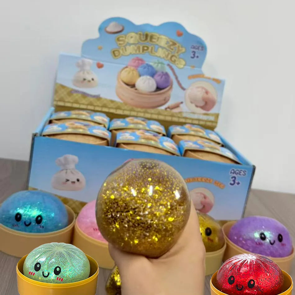 Dumpling Squishy con Glitter en Caja | Juguete Sensorial Antiestrés | Pack de 1 a 12 Piezas