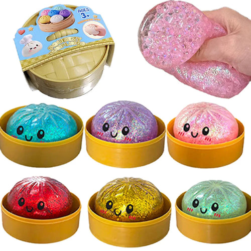 Dumpling Squishy con Glitter en Caja | Juguete Sensorial Antiestrés | Pack de 1 a 12 Piezas