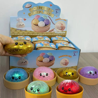 Dumpling Squishy con Glitter en Caja | Juguete Sensorial Antiestrés | Pack de 1 a 12 Piezas