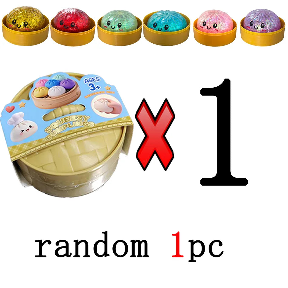 Dumpling Squishy con Glitter en Caja | Juguete Sensorial Antiestrés | Pack de 1 a 12 Piezas