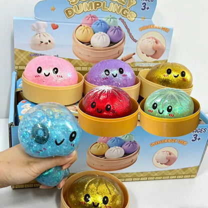 Dumpling Squishy con Glitter en Caja | Juguete Sensorial Antiestrés | Pack de 1 a 12 Piezas